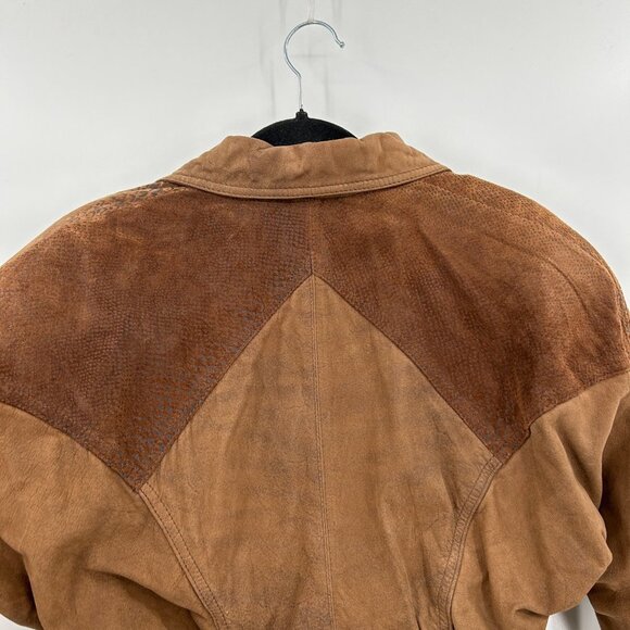 CHIA Vintage Brown Leather Dolman Sleeve Shoulder Pad Cropped Jacket Size XS - Picture 6 of 9